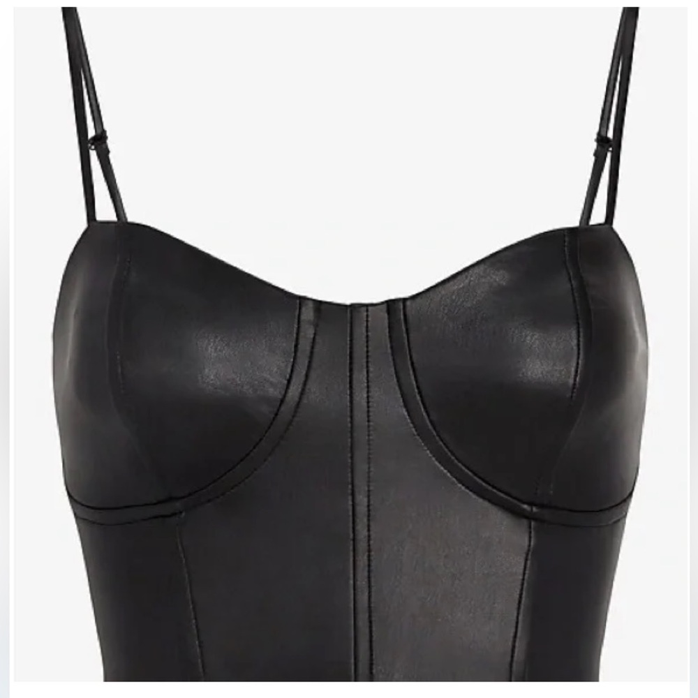 Express Body Contour Black Faux Leather Corset Crop Top